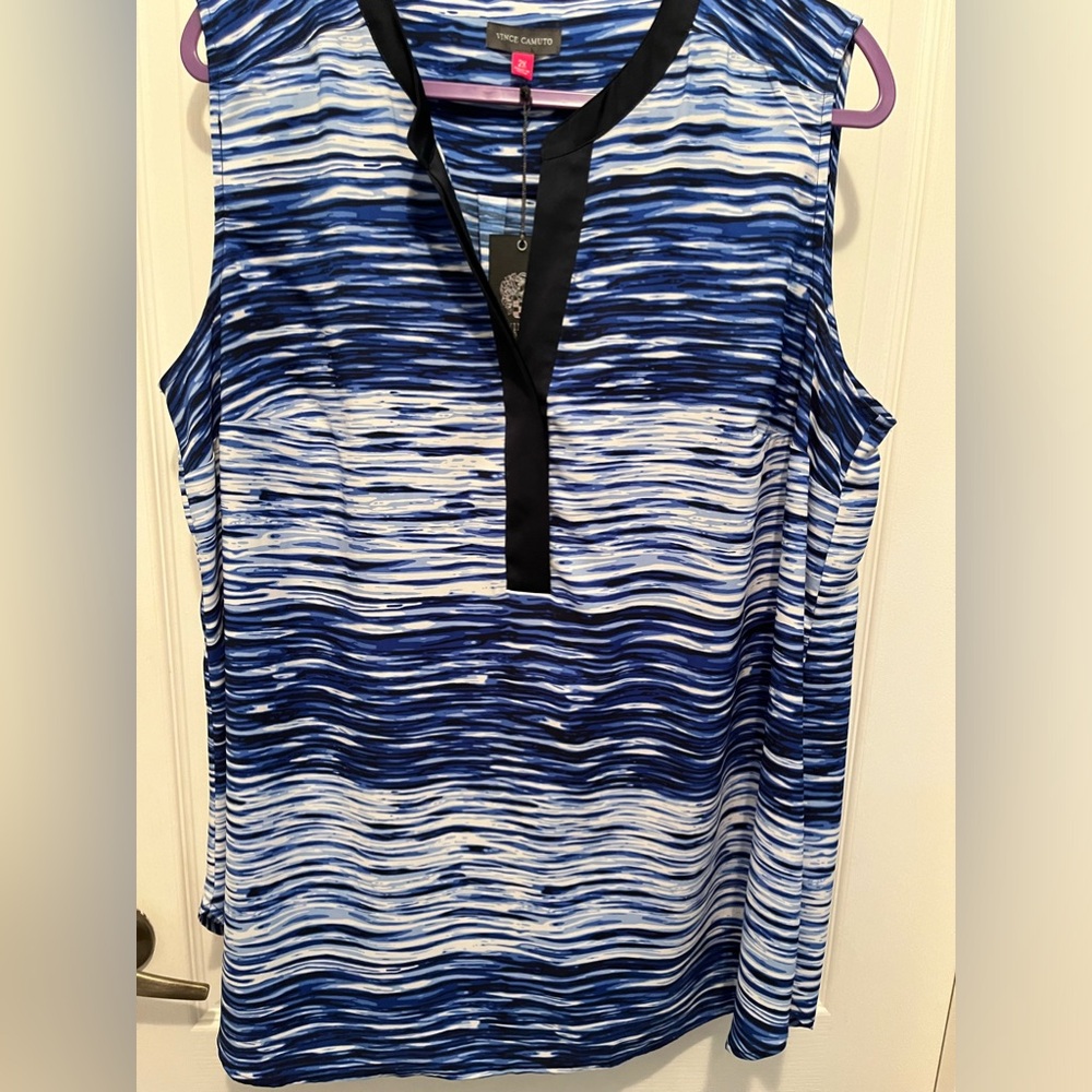 Vince Camuto Blue Striped Sleeveless Blouse 2X